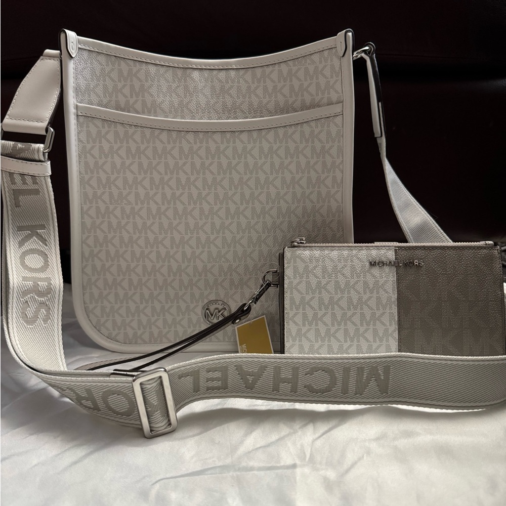 Michael Kors Gray Messenger Bag with Monogram Pattern